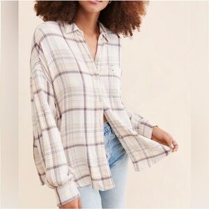 We The Free Plaid Button Down Shirt, Size Medium
